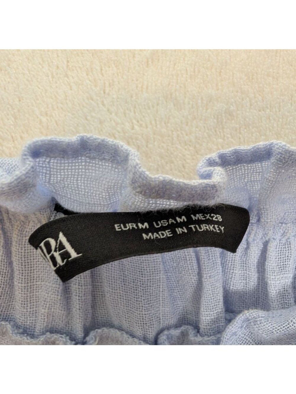 Baby Blue Ruffled Off-Shoulder Zara Layered Blouse Gauzy Cotton Womens M - Picture 5 of 11